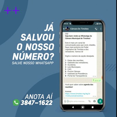 A Câmara de Timóteo agora está no WhatsApp